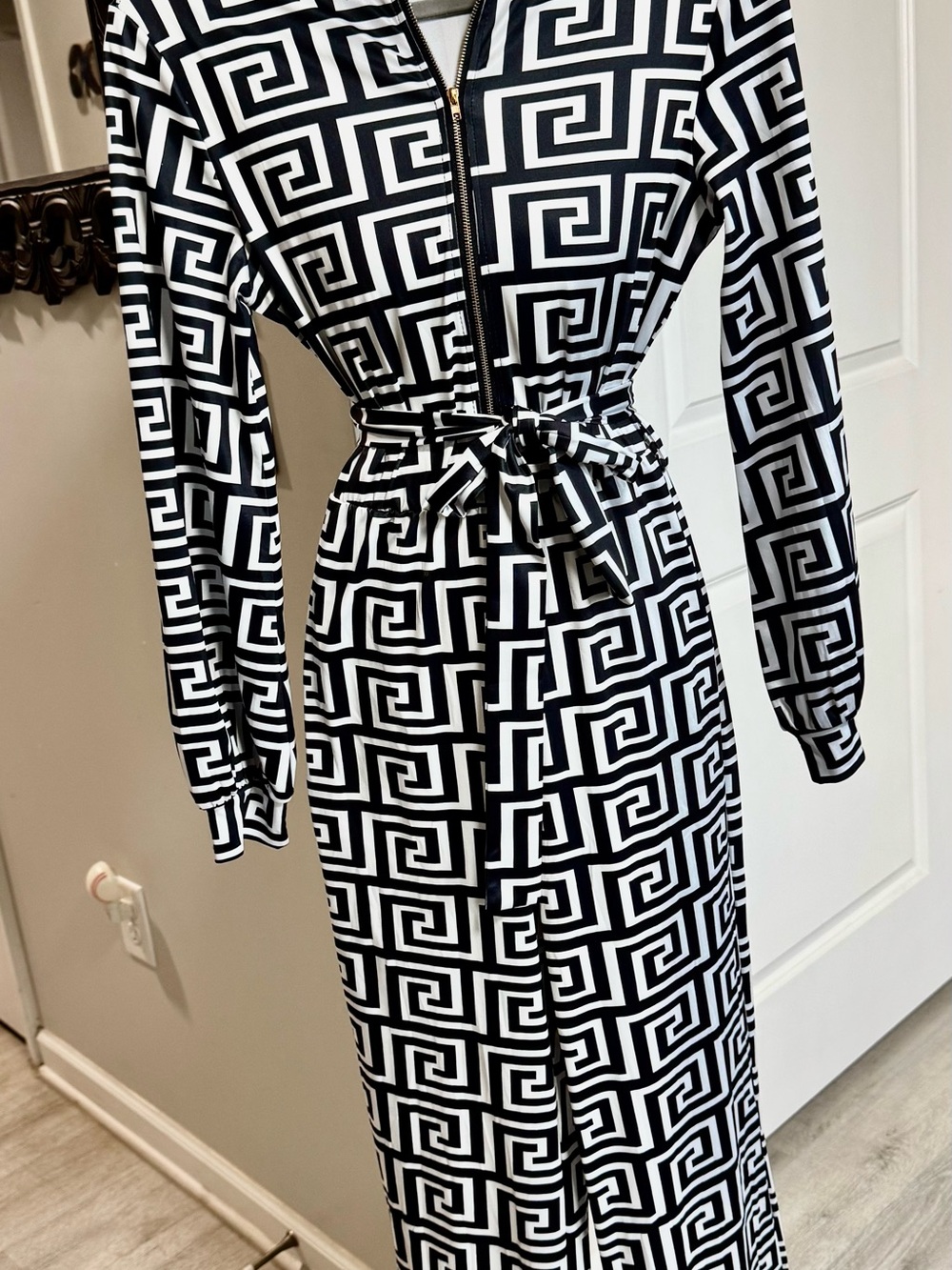 Amazon Black & White Geometric Wrap Maxi with Tie Waist